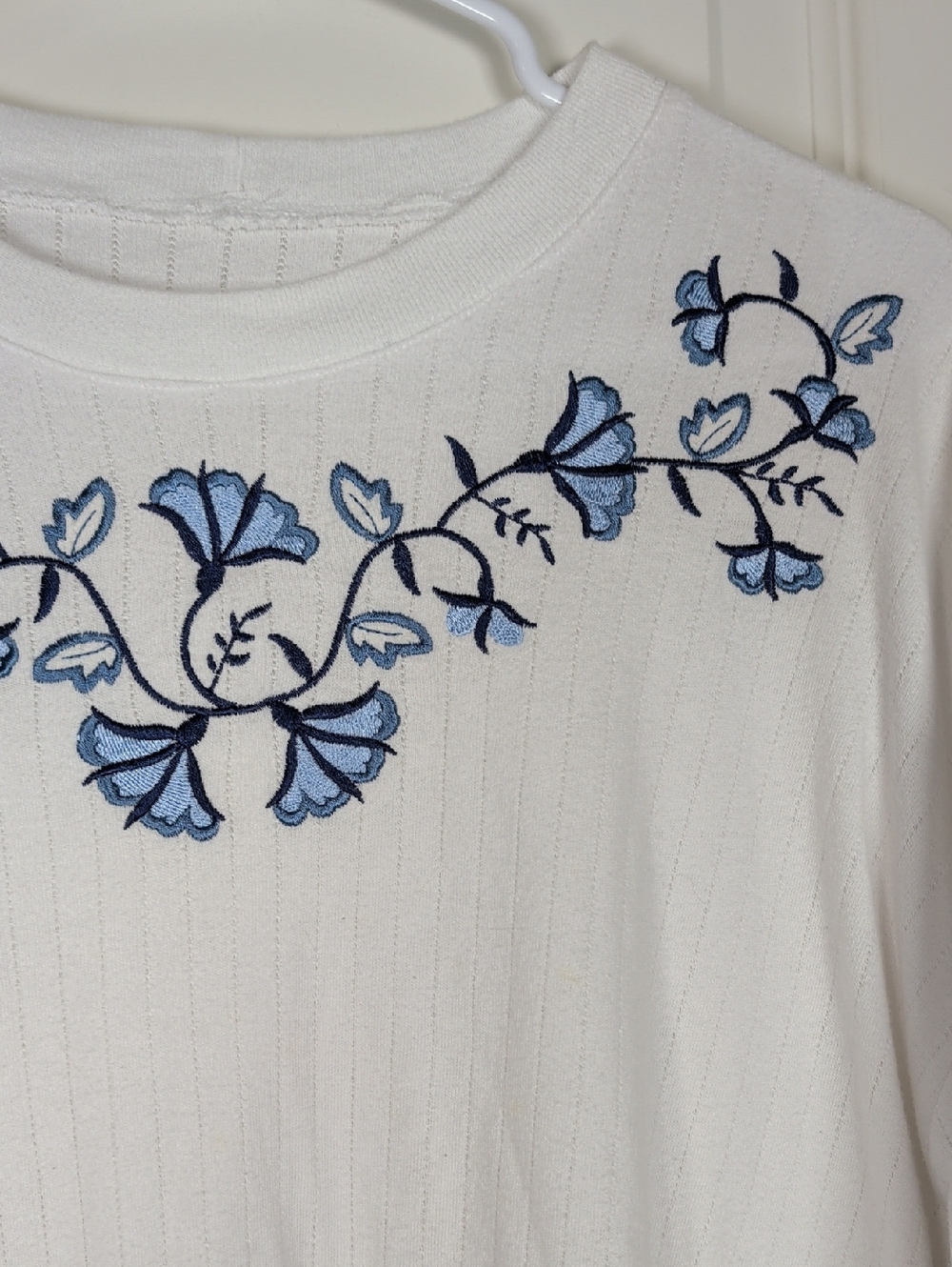White Embroidered Floral Long-Sleeve Top - Blue Detail - Picture 4 of 10